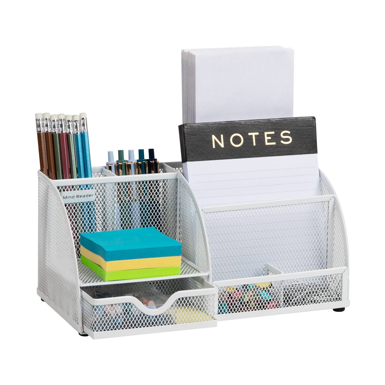 Mind Reader Desktop Organizer, File Storage, Accessory Storage, Workspace, Office, Metal Mesh, 11"L x 5.5"W x 5.25"H, White